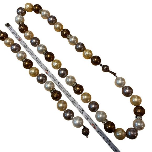 Multicolored Costume Freshwater Pearl Necklace Bracelet Set Clear Rhinestones - Picture 10 of 10